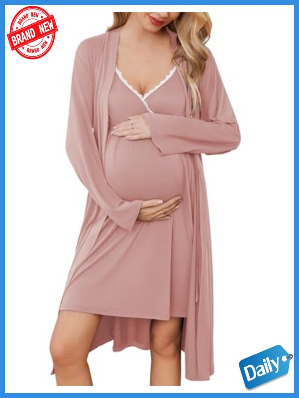 Nursing Gown and Maternity Robe Set, V-Neck Lace Sleeveless Nightgown for